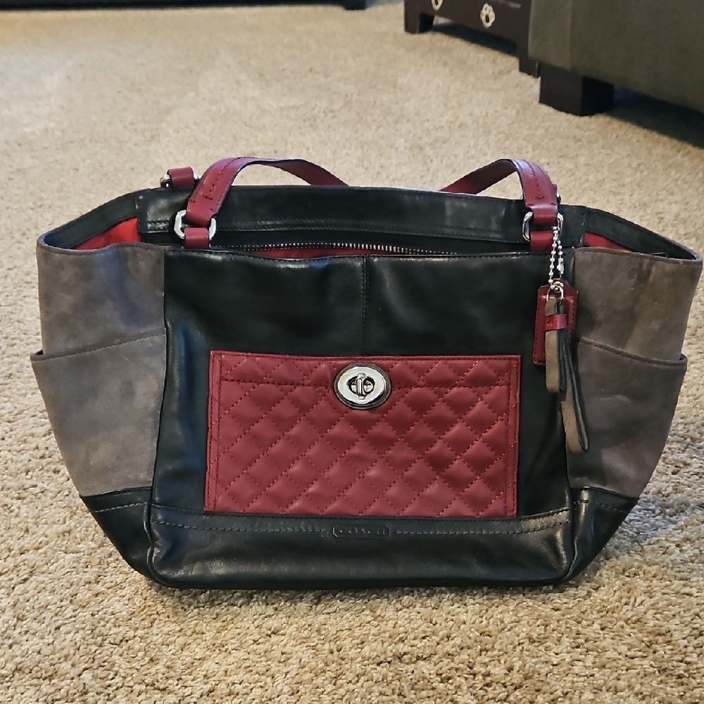 Coach Black and Red Quilted Tote Bag